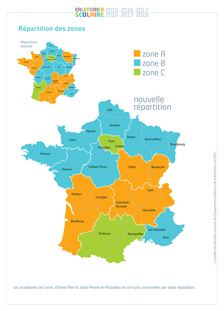 carte zones scolaires France
